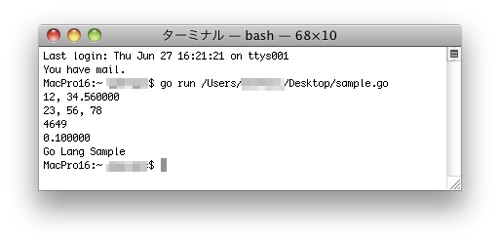 Go言語を使ったプログラムの実行結果