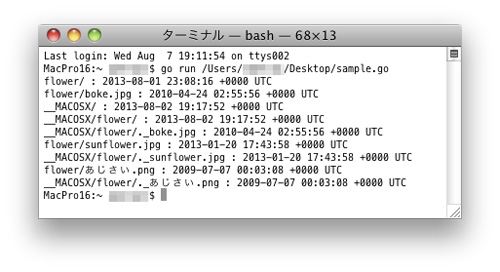 Go言語を使ったプログラムの実行結果