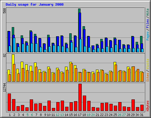 Daily usage for January 2008