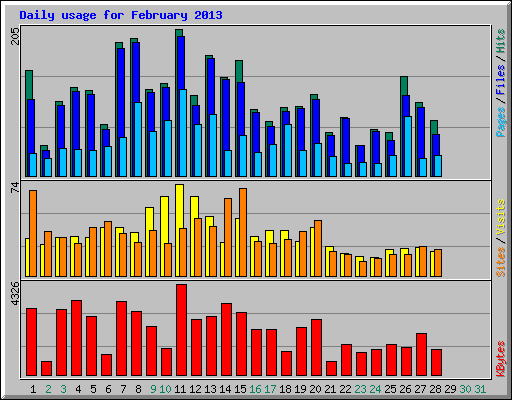 Daily usage for February 2013