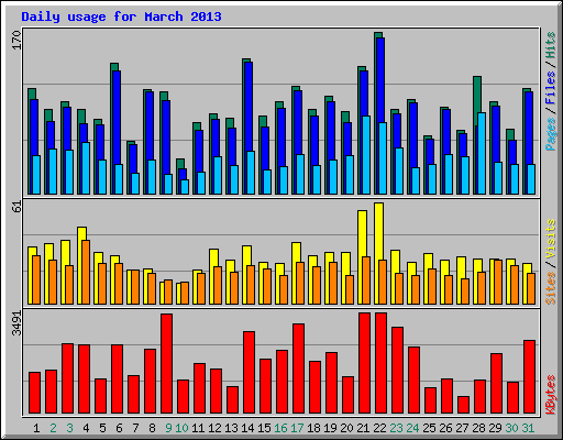 Daily usage for March 2013