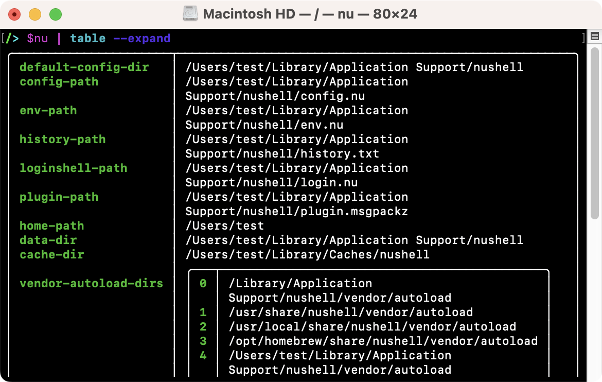 NuShellの各種設定状態を確認する