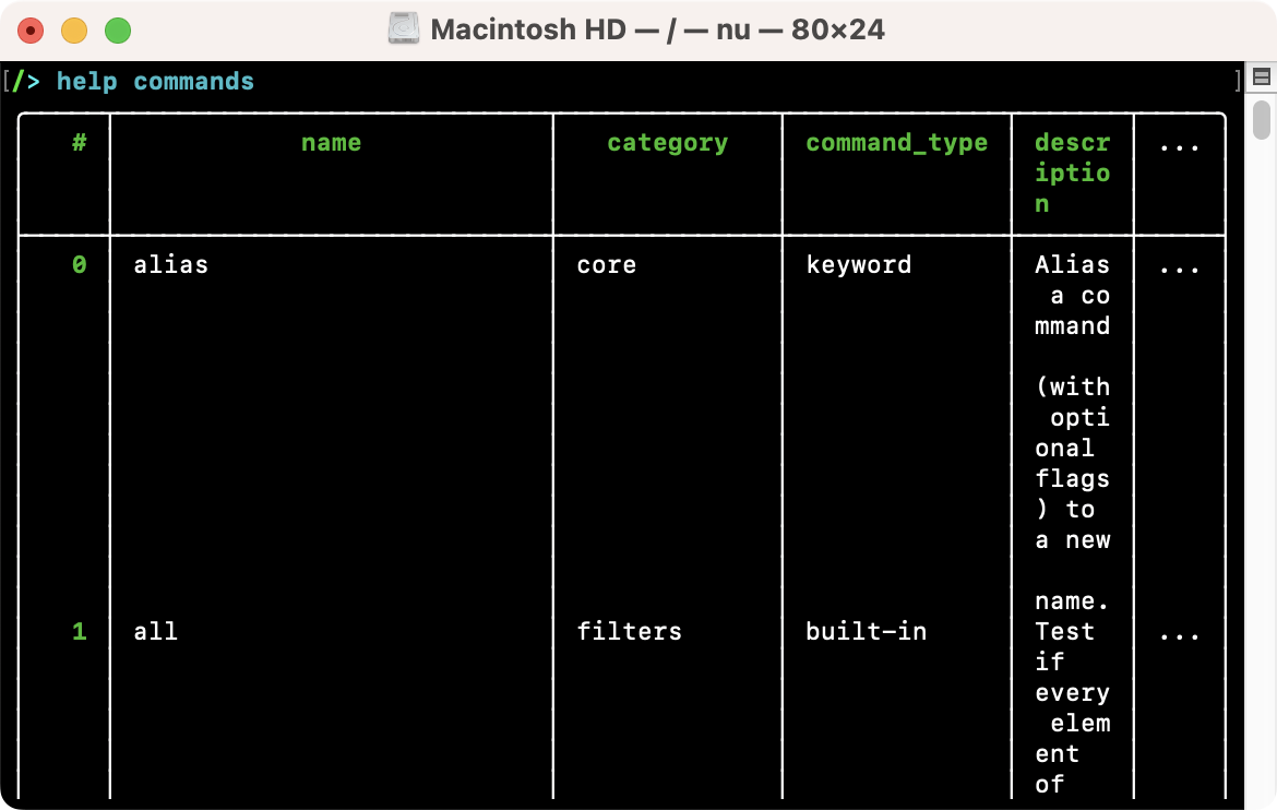 NuShellで使えるコマンド一覧を表示する