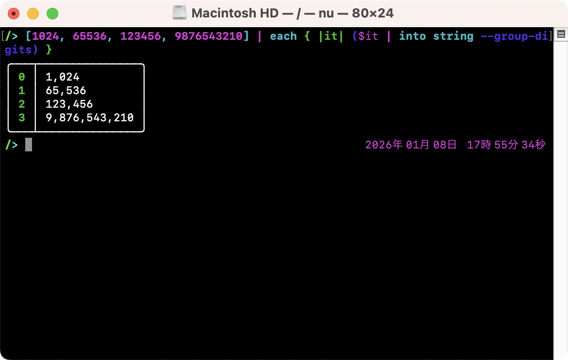 リスト内の数値に3桁ごとに,を入れる