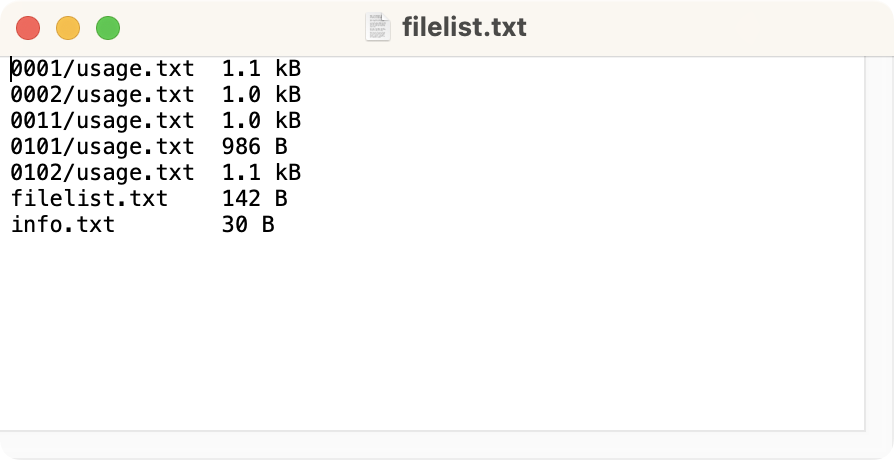 サブディレクトリにある特定の拡張子のファイル一覧を作成し名前とファイルサイズでを保存する(ls)