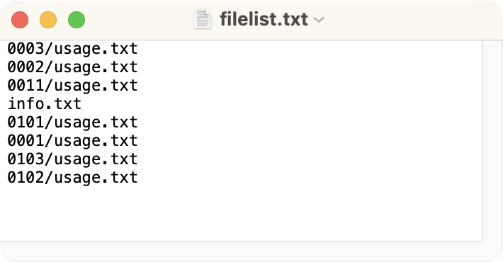 サブディレクトリにある特定の拡張子のファイル一覧を作成し相対パスで保存する(glob)