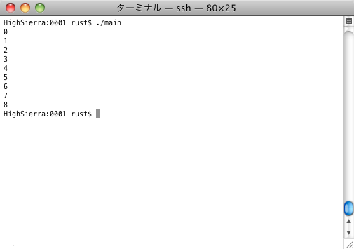 Rustプログラムの実行結果