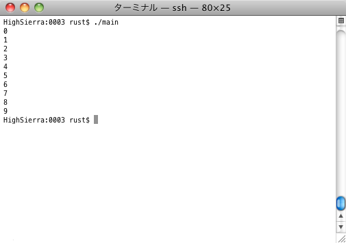 Rustプログラムの実行結果
