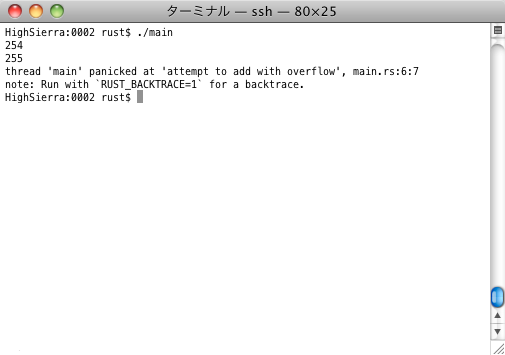 Rustプログラムの実行結果