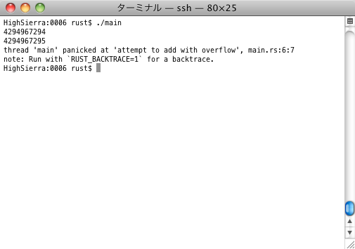 Rustプログラムの実行結果
