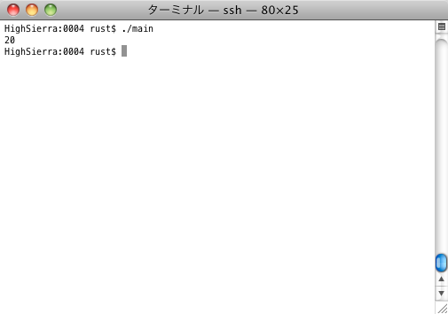 Rustプログラムの実行結果
