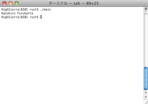 Rustプログラムの実行結果